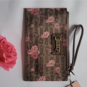 Juicy Couture Brown and Pink Floral Wristlet (NWT)